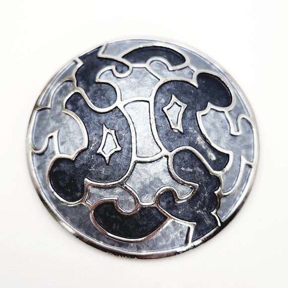 Vintage Kramer Abstract Blue Textured Round Silver Tone Large Brooch - Picture 1 of 5
